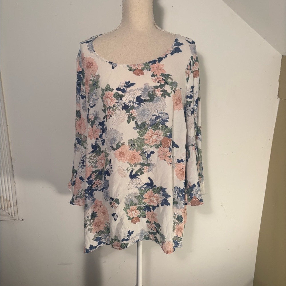Women's plus size 2x pastel floral no iron shirt top blouse work travel thin